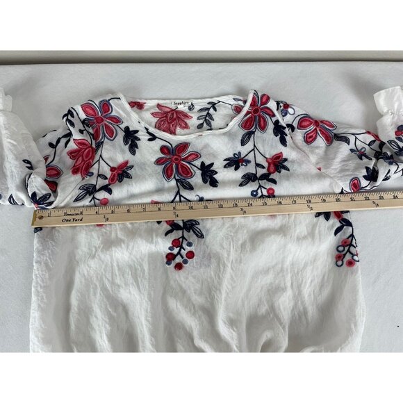 Sapphire Embroidered Floral Women's Medium Elastic Waist Blouse White Colorful - Picture 7 of 8